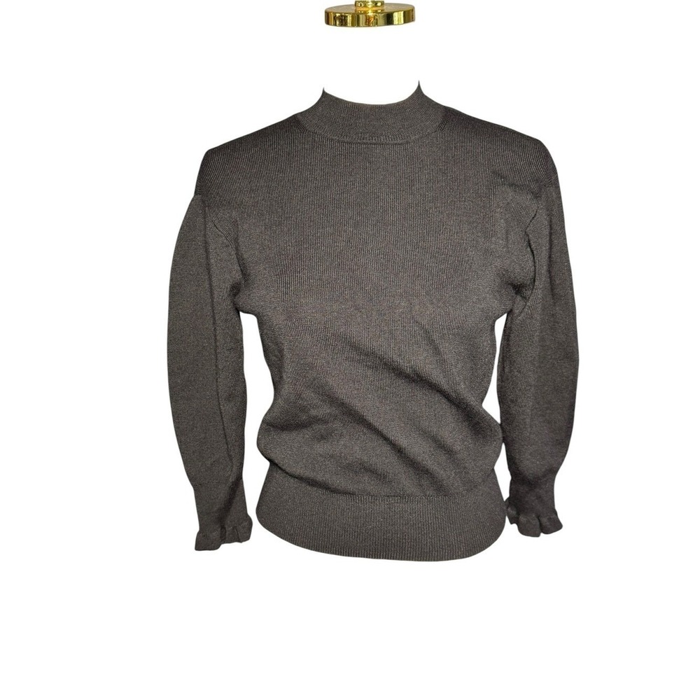 Madewell Merino Wool Puff Sleeve Mock Neck Sweater XXS Black Ruffle Cuff